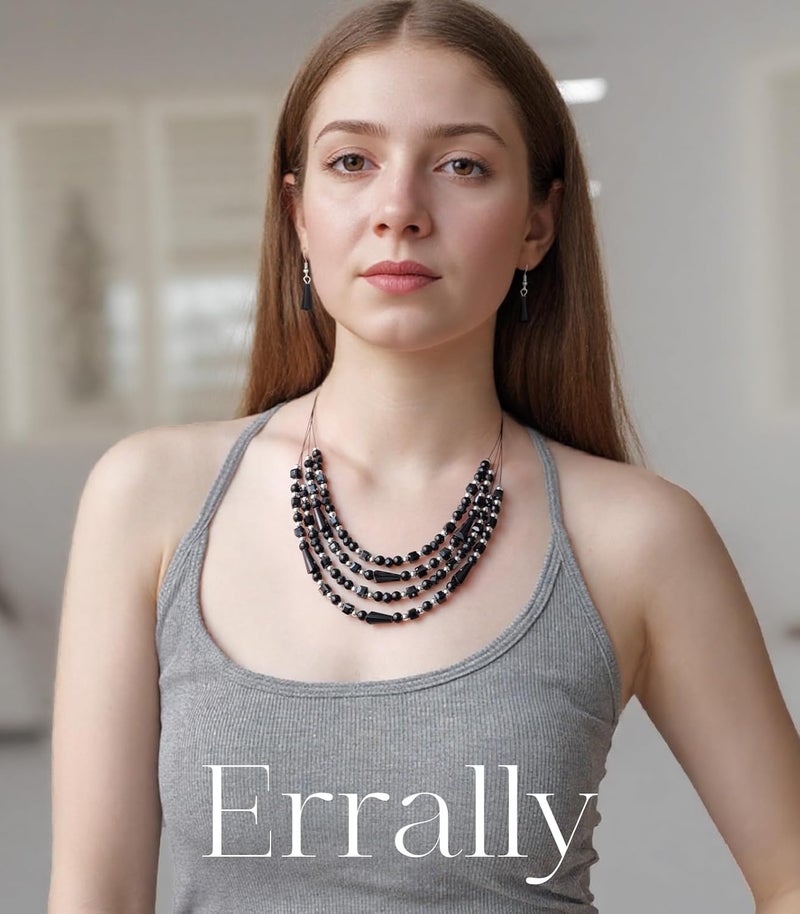 Errally Store Layered Beaded Statement Necklace Multi Strand Crystal Beads Collar Necklace and Earring Sets for Women Fashion Costume Jewelry Set Gifts for Her - Image 3